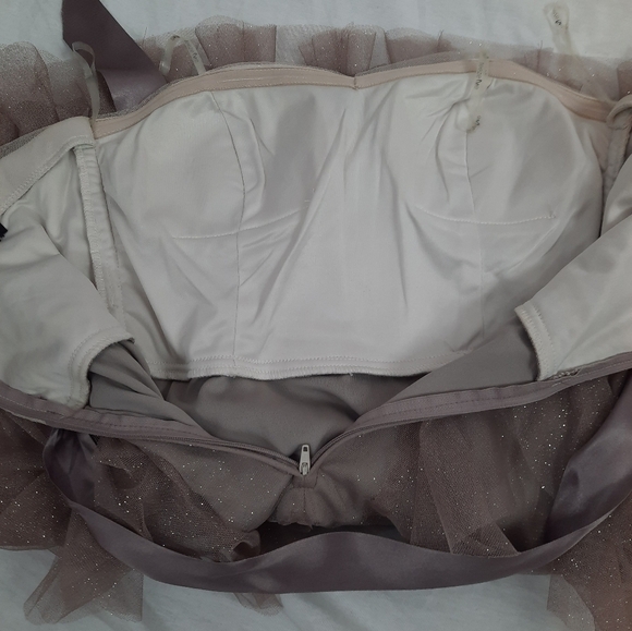 Teeze Me Strapless Layered Cocktail Dress Dusty Rose & Cream Gold Shimmer Size 9 - Picture 7 of 9